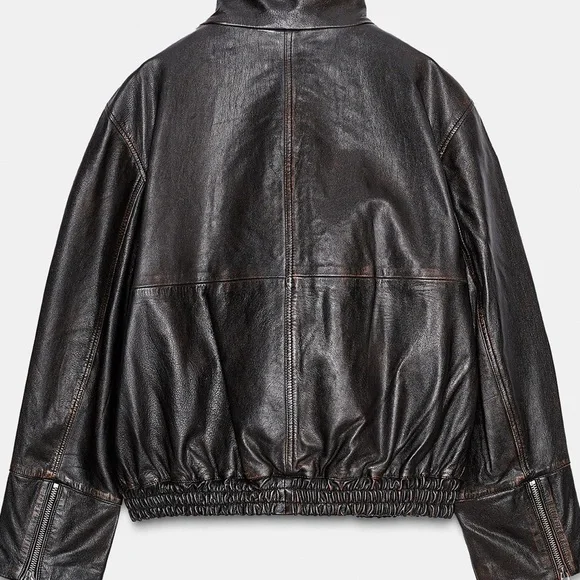 Zara Dark Brown Leather Jacket - Picture 2 of 4